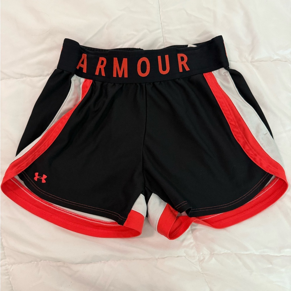 Under Armour Women's Black and Red Trim Athletic Shorts